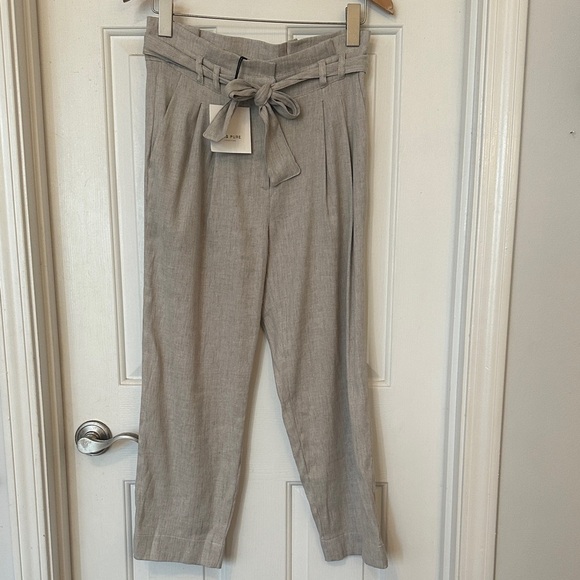 AMS Pants - NWT AMS pure linen cotton blend belted trouser tan size 4